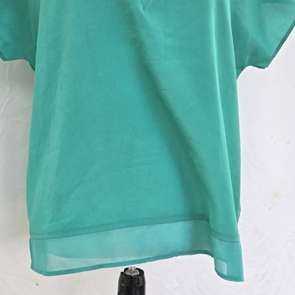 DKNY Teal V-Neck Short Sleeve Top - Picture 3 of 7